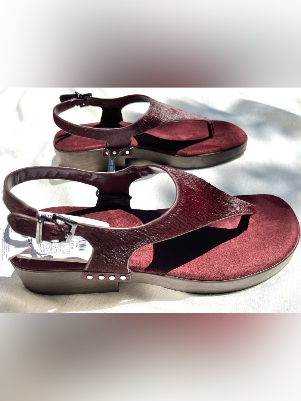 Zara Leather Strap Sandals With Rivets Burgundy Red Platform Sheep Skin Size 10 - Picture 9 of 15